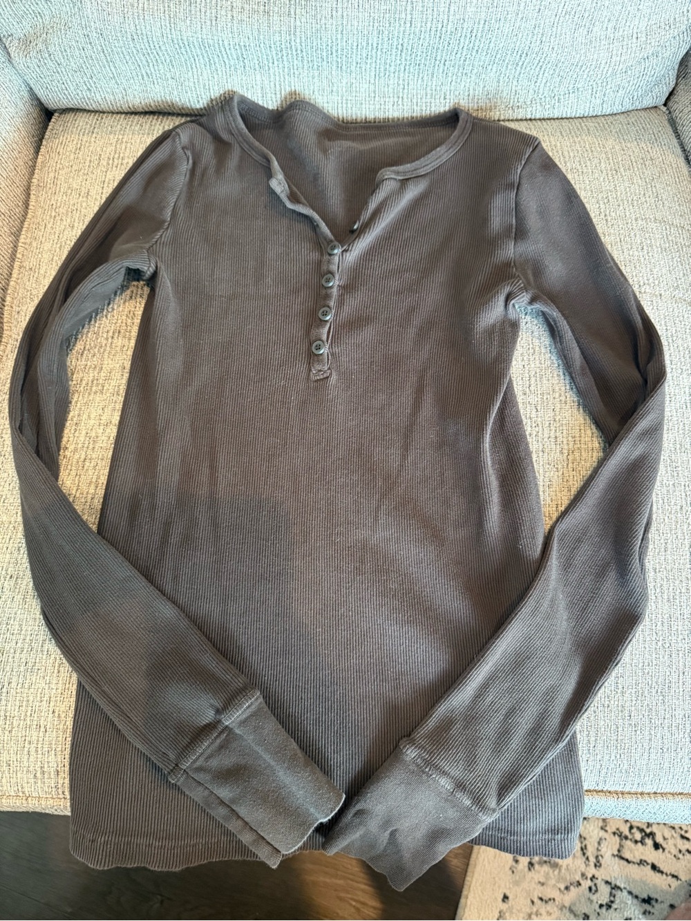 Brandy Melville Long Sleeve Henley Top in Dark Brown